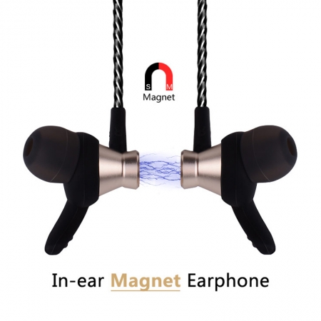磁吸金属高清立体声入耳式有线耳机线控带麦运动音乐耳机 