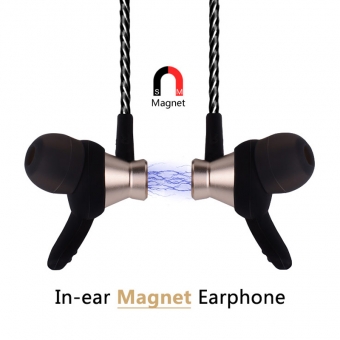 批发优质磁吸金属高清立体声入耳式有线耳机线控带麦运动音乐耳机